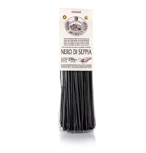 Morelli 1860 Linguine, schwarz, mit Sepia-Tintenfischfarbe & Weizenkeimen, 250g
