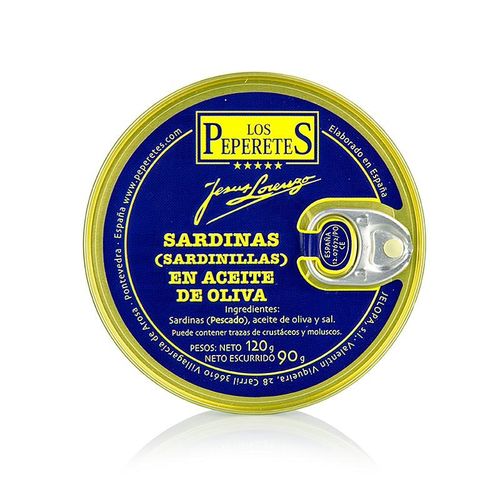 Sardinillas, ohne Kopf, in Olivenöl, Los Peperetes - es gibt keine Besseren!, 120 g, ATG 90g
