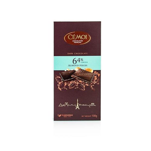 Schokoladen Tafel - Zartbitter 64% Kakao, mit Mandelstückchen, Cémoi, 100 g