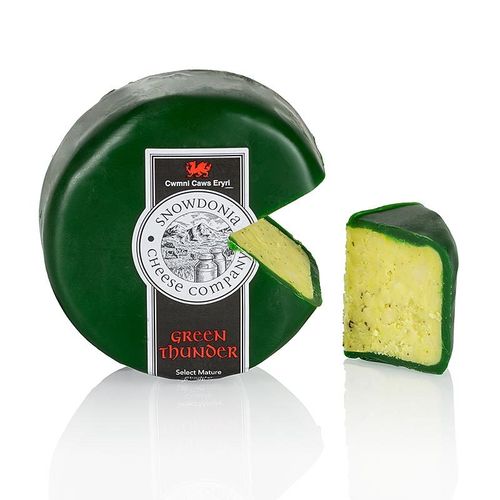 Snowdonia - Green Thunder, Cheddar Käse mit Knoblauch &amp; Kräutern, grüner Wachs, 200 g