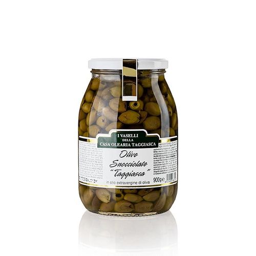 Schwarze Oliven "Snocciolate", in Olivenöl, ohne Kerne, Taggiasca, 900 g